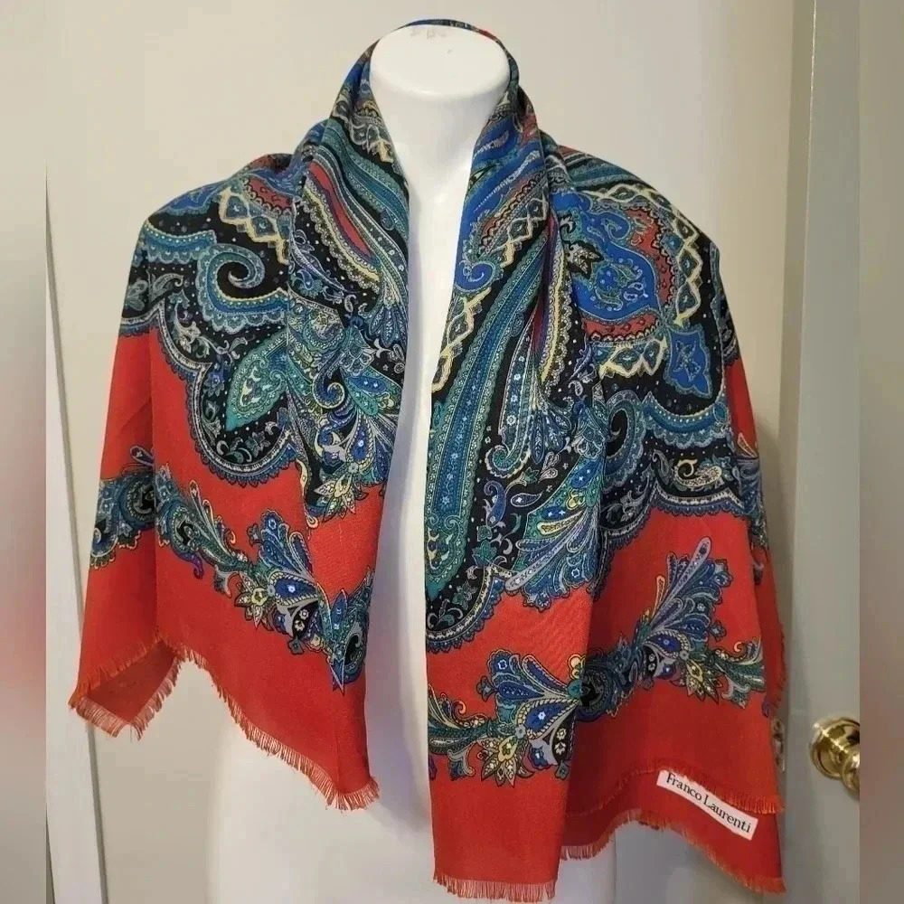 FRANCO LAURENTI Vintage Multicolored Paisley Print Scarf/Wrap